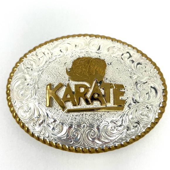 Crumrine KARATE Belt Buckle 3.5”x2.75” Silver & Gold - Picture 1 of 9